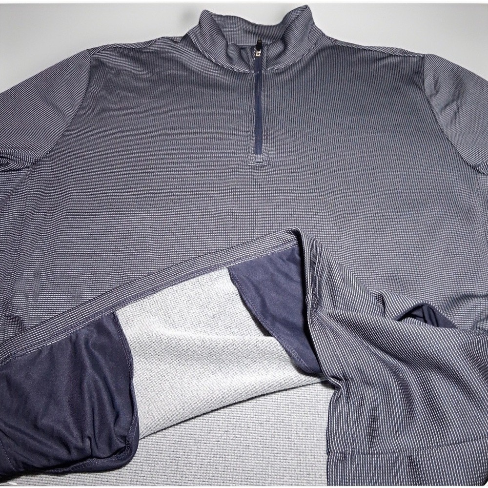 Ben Hogan Performance Mens XL Quarter Zip Pullover Navy Blue White Micro Stripe - Picture 13 of 15